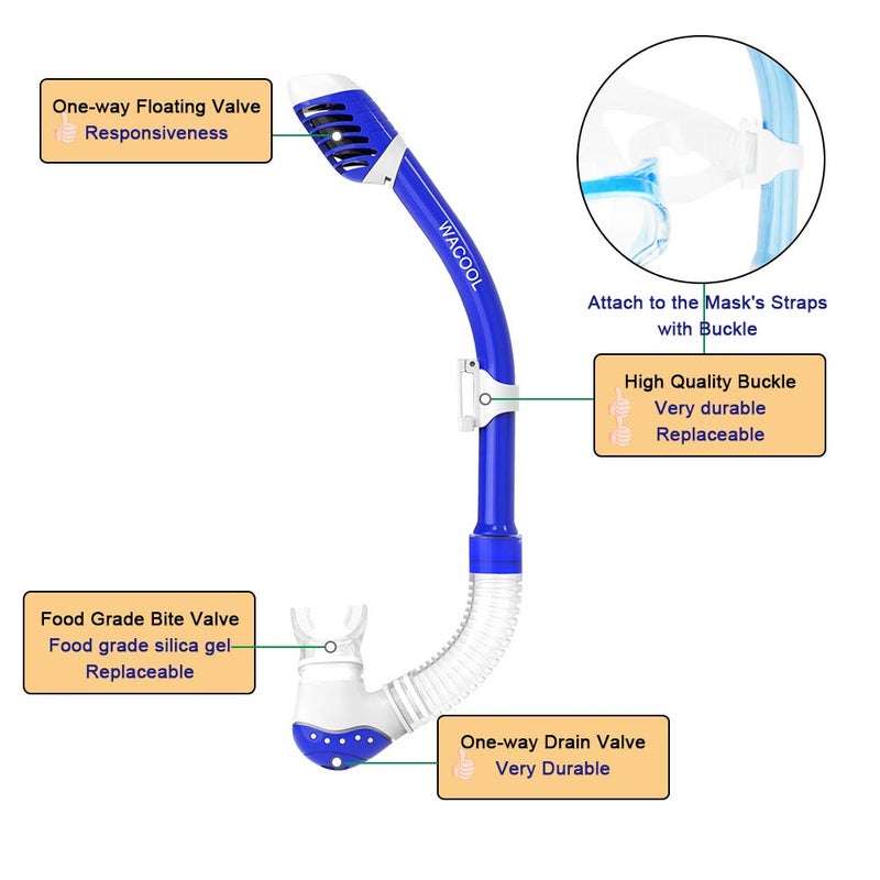 WACOOL Snorkeling Snorkel Diving Scuba Package Set Gear for Kids Youth Junior Anti-Fog Coated Glass with Silicon Mouth Piece Purge Valve and Anti-Splash (DarkBlue) - Image 5